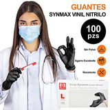 Guantes De Nitrilo Negro Libre de Latex Sin Polvo deshechable resistente antiadherente uso industrial alto rendimiento ideal para cocinar pack de 100 piezas (Large) (La presentacion puede variar)