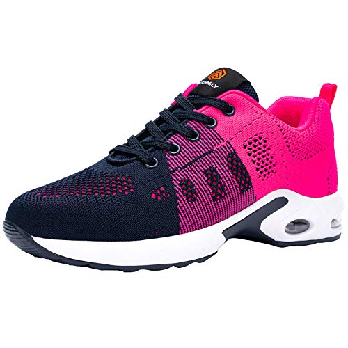 Fenlern Tenis de Seguridad Industrial Mujer Ligero Zapatos de Seguridad Zapatos con Casquillo Zapatos de Trabajo (24.5 cm, Rosa Fuego)