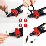 ▶ Herramienta de tuerca de remache de 14 pulgadas, remachadora de mano, tuerca de remache ciego, kit de remache de inserción con M3 M4 M5 M6 M8 M10 métrico 6 mandriles y 60 tuercas, diseño que ahorra trabajo, con funda de transporte resistente