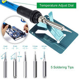 ▶ Kit del Soldador Set de Soldadura 60W 110V con Temperatura Ajustable 5pcs Puntas Bomba de Desoldadura ,Soporte, Pinzas Antiestáticas y Tubo de Soldadura para Uso Reparado Variamente
