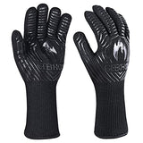 ▶ Guantes ignífugos Guantes para barbacoa, 1762 °F, resistentes al calor, certificado EN407, guantes de parrilla de 13 pulgadas para ahumar, hornear, cocinar, fogata (textura de llamas negras)