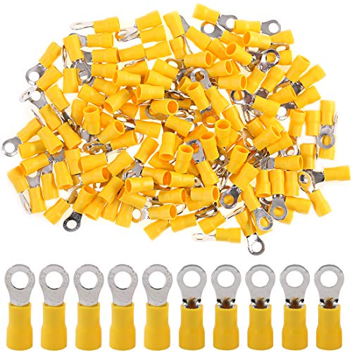 💢 Hilitchi 100pcs 12 – 10 AWG Terminales aislados anillo Electrical Wire Crimp Conectores (Amarillo, M5), Yellow - M5