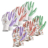 ▶ Guantes de jardinería  de Poliester Floridos de Jardin con Revestimiento de Nitrilo, Guantes para Mujeres, Varios Colores, 6 Pares, Mediano