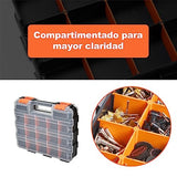 ▶  Caja de almacenamiento de herramientas de doble cara, almacenamiento de caja de herramientas, 34 compartimentos (negro)