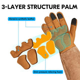▶ Guantes de jardinería  a prueba de espinas con puño de piel sintética de cerdo extendido de cuero sintético para hombre (Talla L/G, marrón, SL6592M)
