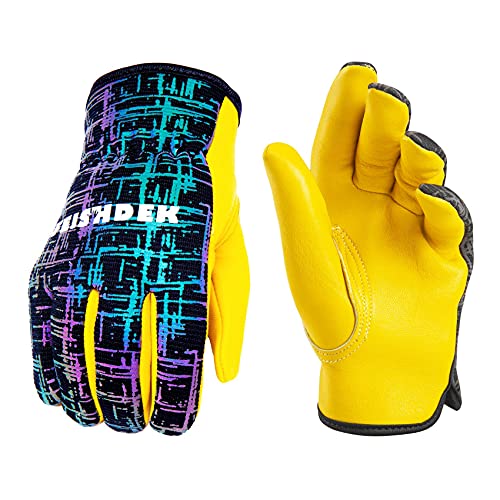 ▶ Guantes de trabajo de piel auténtica para niños, guantes de trabajo de jardinería para niños, guantes de seguridad, diseño reflectante, transpirable, perfectos para jardinería infantil, trabajo en el patio, al aire libre (mediano, negro, 4 a 6 años)