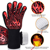 ▶ Guantes ignífugos de Barbacoa, 1 Par Guantes de Horno Resistentes Al Calor Extremo hasta 800°C / 1472°F, Silicona Antideslizante Guantes de Cocina Universales para Parrilla, Hornear, Microondas y Chimenea Rojo