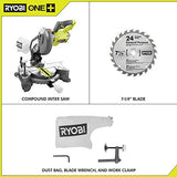▶ RYOBI  18 voltios ONE+ inalámbrico 7-1/4 pulgadas. Sierra ingletadora compuesta (solo herramienta) con hoja