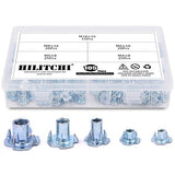 💢 Hilitchi 105 tuercas en T de acero chapado en zinc M4 5 6 8 10, kit surtido de tuercas de cuatro garras para escalada de roca de madera, sostiene muebles de armarios