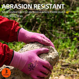 Vgo NT2110 - Guantes de jardinería para mujer (3 pares, revestimiento de nitrilo, talla M, rosa, NT2110)