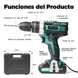▶ Juego de Taladro Eléctrico Inalámbrico con Dos Baterías de Litio de 3.0Ah, LED Incorporado, 2 Velocidades Variables de 3/8'', Impacto de Mandril sin Llave, 25 + 1 Embrague, Cargador Rápido para Mejoras en el Hogar y Proyectos de Bricolaje, 29 Piezas