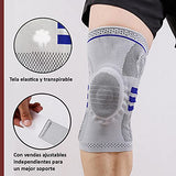 Rodilleras deportivas(PAR) de compresion con varillas laterales, almohadilla de gel, y vendas ajustables para mayor soporte, brindan alivio y soporte a rodillas, ideales para futbol, raquetball, atletismo, spinning, voleibol, y mas actividades deportivas