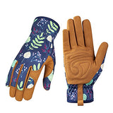 ▶ Guantes Jardinería de cuero para mujer, guantes de trabajo para deshierbar, cavar, plantar, rastrillar y podar (B-azul)