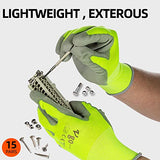 Vgo 15Pares Guantes de Trabajo y de Jardinería Recubiertos de PU para Hombres Multifunción ( G/L, Amarillo fluorescente, PU2013)