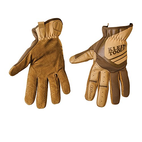▶ KLEIN TOOLS Guantes de piel para uso general, tamaño grande, color marrón Klein Tools Journeyman -