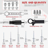 💢 Hilitchi Kit de adaptador profesional de pistola de remache con 210 remaches surtidos de aluminio M3 M4 M5, 4 pernos de boquilla a juego, llave y accesorio de sujeción para taladro inalámbrico, trabajo de chapa metálica