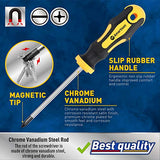 ▶ Juego de destornilladores magnéticos de 10 piezas, 5 Phillips y 5 puntas ranuradas, juego de destornilladores profesionales de agarre de cojín (10 piezas)