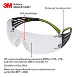 3M Gafas de seguridad, SecureFit, paquete de 20, ANSI Z87, lente transparente antiarañazos, marco verde/negro, patillas flexibles
