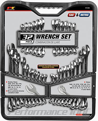▶ Juego de llaves de broca y llaves de socket, 5 unidades, 32pc SAE and Metric Wrench Set Performance Tool -