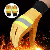 ▶ Guantes ignífugos de Trabajo Ignífugos Guante de Seguridad Resistente Al Calor Antivalor de Cuero de Vaca Duradero