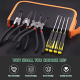 KEADIC Juego de 8 alicates de anillo de 7 pulgadas con gancho que incluye recto/doblado/mandíbula/puntas de clip C y gancho de extracción de precisión, anillo de cierre de aceite interno/externo Ki