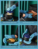 ▶ Guantes ignífugos Guantes de horno de silicona, resistentes al calor, juego de manoplas de cocina antideslizantes con mini guantes de horno y almohadillas calientes, perfectos para hornear, forro acolchado, caja de regalo, azul y azul