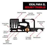 Redlemon Llavero Herramienta Metálico 10 en 1 Portátil, Incluye Destapador de Botellas, Regla, Llave Inglesa, Soporte de Teléfono, Desarmador de Cruz, Plano Chico y Grande, Cortador de Cable y Más