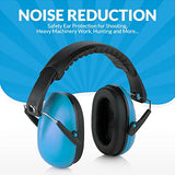 ▶ Orejeras de protección auditiva y reducción de ruido - Ligeras, ajustables y plegables NRR 20dB Protección auditiva de seguridad para disparar, trabajo con maquinaria pesada y caza Se adapta a adultos y niños, azul