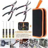 ▶ Juego de 8 alicates de anillo a presión de 7 pulgadas de alta resistencia, juego de herramientas de gancho interno externo de alicates de mandíbula recta doblada para retención de anillos automotrices