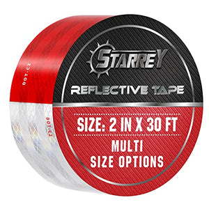 Starrey Cinta reflectante DOT-C2 de 2 pulgadas x 30 pies, color rojo y blanco, impermeable, autoadhesiva, para remolque, precaución, reflector de seguridad