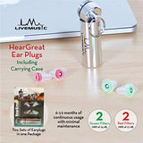 Tapones para los oídos LiveMus!c HearGreat - Tapones de alta fidelidad para oídos, músicos, conciertos, bateristas, percusiones, DJ, clubes, motociclistas - Reutilizables, cómodos, Protección 27 dB SNR, estuche mejorado de tubo más grande