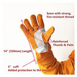 ▶ Guantes de Soldador Spot MUÑECO Guantes de 14"35 cm Splith Cowhide Worker Worker Gloves Reforzado Thumb Palm Revista Guante de Soldadura de Palanca Peso Ligero y ampliamente Utilizado