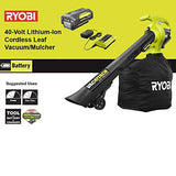 RYOBI RY40450 - Aspiradora inalámbrica de hojas de iones de litio de 40 voltios, con batería de 4.0 Ah y cargador incluido