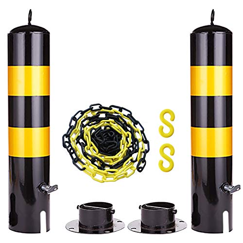 ▶ Bolardo de Barra de Seguridad y Cadena de Barrera Juego de 5 m Postes de Metal y bolardos de estacionamiento de Cadena de plástico con Anillo Colgante y Base móvil