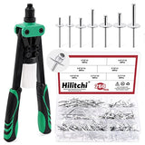 💢 Hilitchi Kit de pistola de remache manual de 262 piezas con 3 cabezales intercambiables (3 piezas nasales) y 260 remaches en 7 tamaños, herramienta de remache manual de dos manos resistente para plástico, metal, cuero, vehículo
