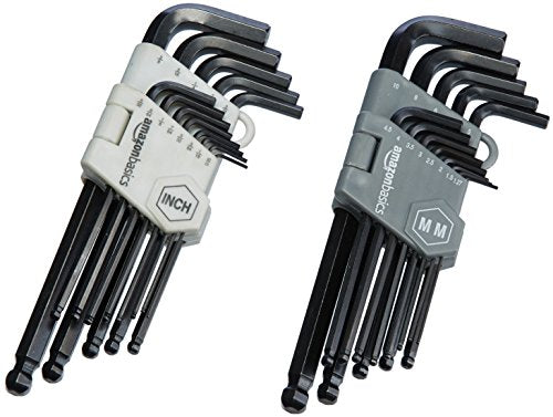 AMAZON BASICS, Juego de llave hexagonal y llave Allen final Rojoondeado, 26 piezas llave hexagonal/llave Allen con extremo de bola, 26 piezas