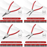 Juego de Alicate de Anillo a Presión, 4 Piezas, Alicates Internos y Externos de 7-inch, Alicates de Mandíbula Recta/Doblada, Alicates de Clip en C, Juego de Alicates de Anillo de Resorte (Rojo)