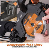 Ingletadora Evolution Power Tools R185SMS+ con corte multimaterial, bisel de 45 grados, inglete de 50 grados, guía de 210 mm, hoja incluida corta madera, plástico, metal y más (1500 W, 230 V, 185 mm)
