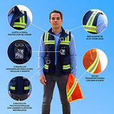 Chaleco de Seguridad Premium | Chaleco de Seguridad Industrial, Reflejante y Multifuncional con Cinta de Alta Visibilidad y Bolsa Transportadora (Mediano)