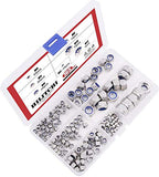 💢 Hilitchi - Kit de tuercas de acero inoxidable de 155 piezas, tamaño M3, M4, M5, M6, M8, M10 y M12, Lock Nuts
