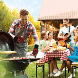 ▶ Guantes ignífugos  Barbacoa, Guantes para Horno 800 °C / 1472 °F, Guantes Asador de Parrilla Aislamiento Térmico Altas Temperaturas, Antideslizantes, con Pinzas de Acero Inoxidable, para Barbacoa, Cocción, Horneado (Rojo)