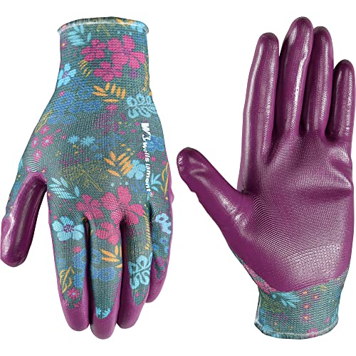 ▶ Guantes de jardinería Guantes de trabajo y jardinería con revestimiento de nitrilo para mujer, talla M (497 M)