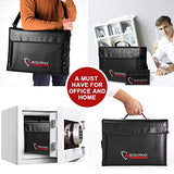 ▶ Bolsa grande (43 x 30,5 x 14,7 cm), ignífuga, bolsa de documentos ignífuga, resistente al agua, resistente al fuego, bolsa de seguridad para documentos y objetos de valor