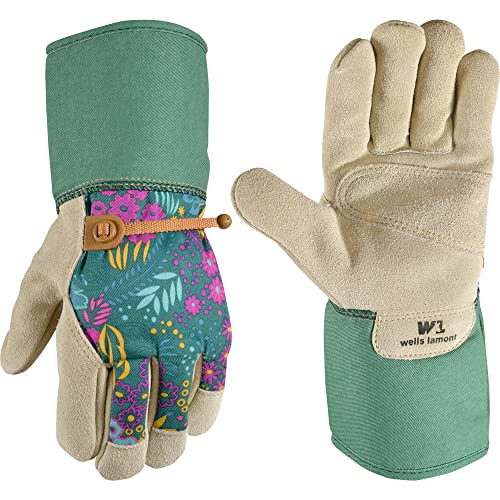 ▶ Guantes de jardinería para mujer con estampado botánico de cuero, talla M (4183M)