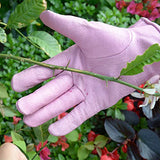▶ HANDLANDY  Guantes de jardinería de Piel para Mujer, Ajuste cómodo de Malla 3D, Resistentes a los arañazos, Guantes de Trabajo para jardinería o poda de Rosas, Rosado, Large