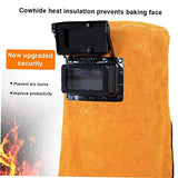 ▶ Capucha de Soldador Soldadura de la cara de la cubierta de la campana del soldador del casco de cuero resistente al calor con lente de filtro de protección de la cara del cuello de los ojos de la soldadora accesorios de