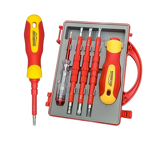 Juego de 5 Desarmadores Aislados de 1000V, Desarmadores Electrotécnico con Estuche, Destornillador con Hojas Intercambiables, Destornillador para Reparaciones Domésticas
