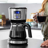 Black+Decker CM1331S-LA Cafetera Programable Black + Decker con Filtro Permanente y Sistema de Goteo en Vórtice, 12 Tazas, CM1331S-LA, color, Negro, pack of/paquete de 1