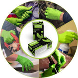 ▶ Guantes de nitrilo verde industriales de alta definición con agarre de textura de diamante en relieve, caja de 100, 8 mil, tamaño mediano, sin látex, sin polvo, texturizado, desechable, apto para alimentos, GWGN44100-BX