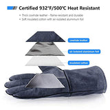 ▶ Guantes de soldador de forja resistentes al calor de 144 pulgadas de cuero vacuno – manga larga y forro de parrilla aislado para soldador Tig/Mig/Barbacoa/Huevo Verde/Estufa Gris